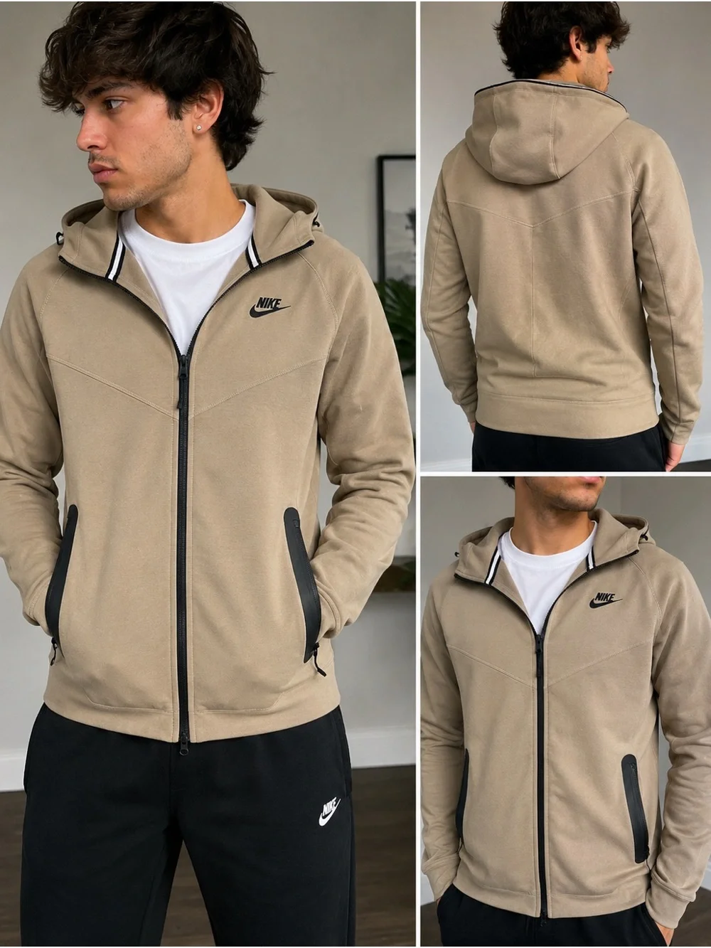 Nike Tech Fleece Windrunner Hoodie Men’s Small Khaki Black FB7921-247